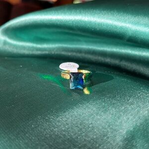 Gold Stainless Steel Ring with Blue Gemstone